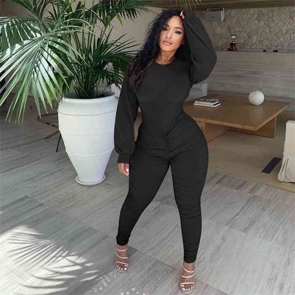 

haoyuan bodycon jumpsuits for women outfits stacked pants fall clothing club long sleeve corset romper overalls, Black;white