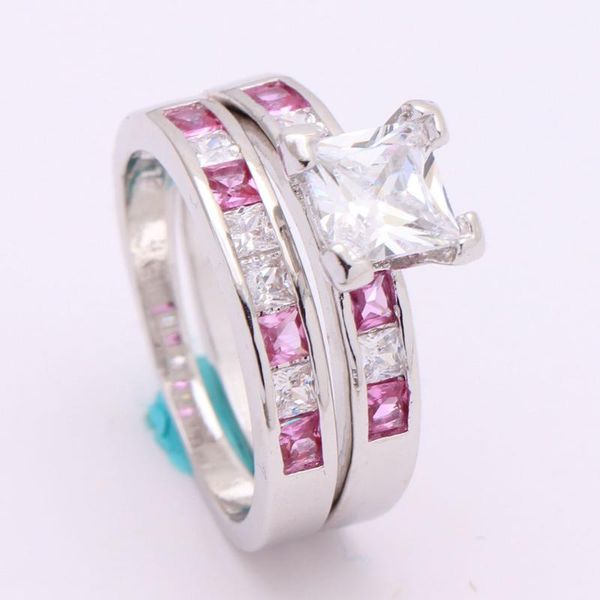 

wedding rings fashion women onyx purity celibacy promis silver color red corundum black cz promise engagement ring set, Slivery;golden