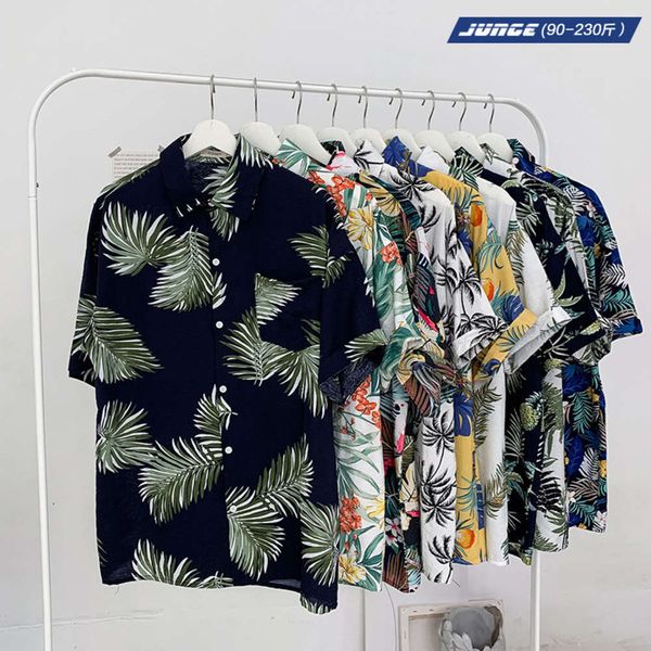 

men's casual shirts shirtmen's summer short sleeve shirt loose plus oversize leaf print casual fat coat bf 5v02, White;black