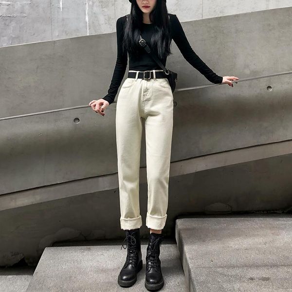 

women's jeans high waist for women summer boyfriend straight daddy pants casual fashion wild thin loose wide-legged, Blue