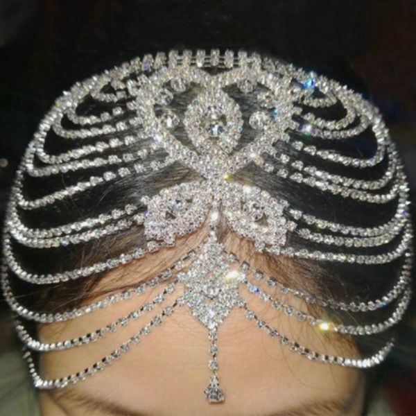 

hair clips & barrettes large rhinestone chain for braids women girls jewelry charm boho bridetiara crystal chains headband wedding accessori, Golden;silver
