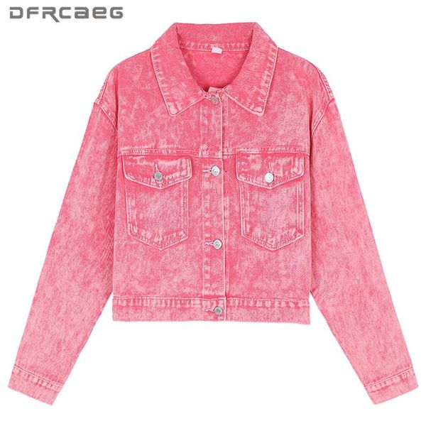 

women's jackets pink purple streetwear crop denim jacket women 2021 spring long sleeve short coat jeans all match casual boyfriend outw, Black;brown