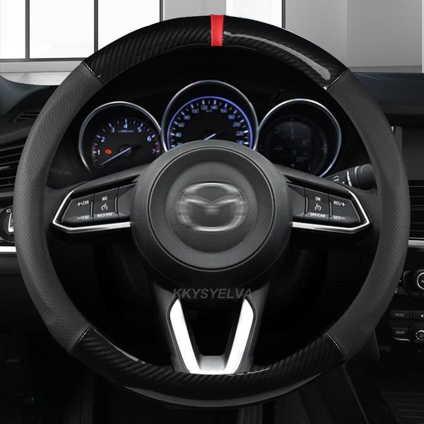 

steering wheel covers carbon fiber leather car cover 15 inch/38cm for 2 3 5 6 8 atenza axela bt-50 cx5 cx7 cx3 cx9 cx30 2021