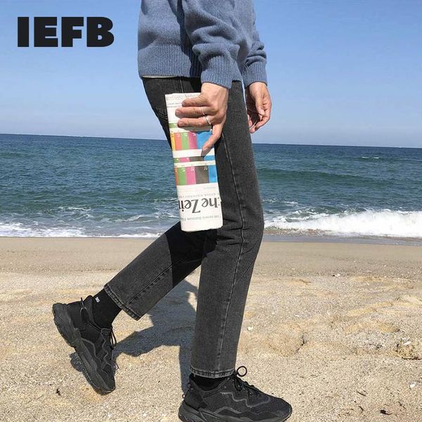 

men's jeans iefb korean black straight slim casual denim pants trend for male autumn winter vintage trousers 9y4540, Blue