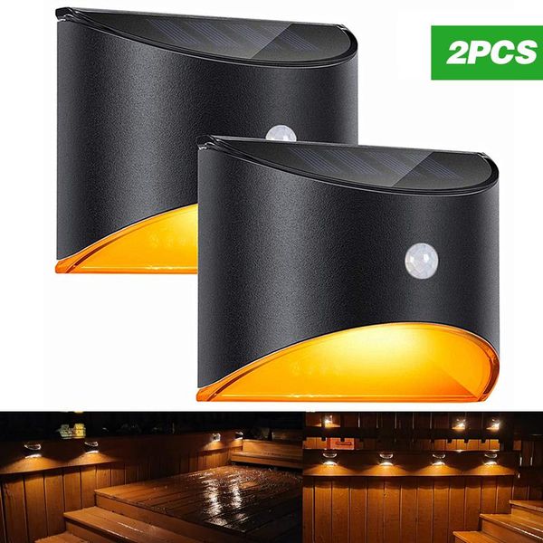 

solar lamps led light outdoor wall lamp with motion sensor powered sunlight spotlights for garden stair fence decor 2pcs