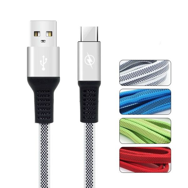 1M/3FT Flat Noodle Micro Typ C USB-Kabel V8 2A Schnellladekabel für Samsung S6 S7 Edge S8 Note 8 Android-Handy