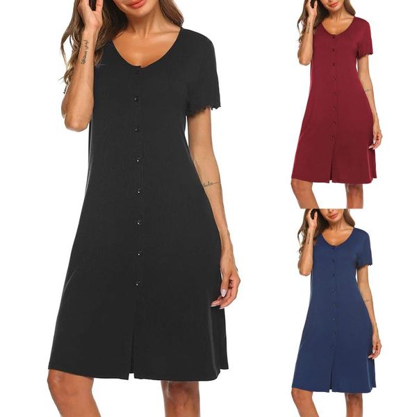 

maternity dresses 2021 summer o-neck solid buttons short sleeve breastfeeding nightgown pregnant woman nursing dress nightwear, White