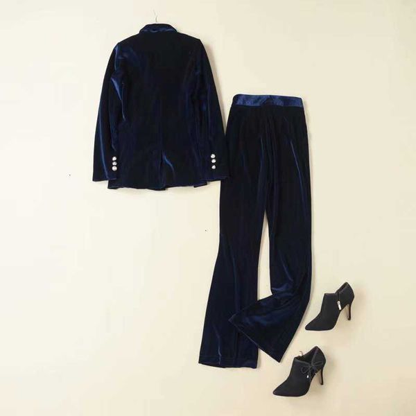 

women's two piece pants pants velvet spring work suit women notched collar golden button blazer jacket+full length pant suits & sets f, White