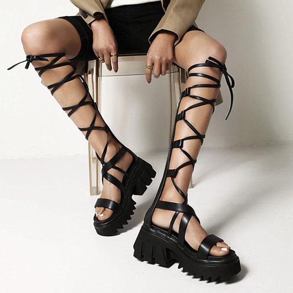 

brand woman heels sandals for wedges demonia shoes roman cool fashion punk gothic gladiator platform with zipper dress, Black