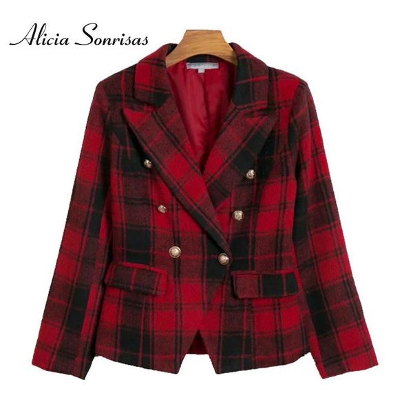 

women's wool & blends 2021 classic red black colorblock woolen coat women autumn winter fashion double breasted design slim blend