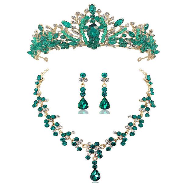 

2021 baroque crystal water drop bridal jewelry sets rhinestone tiaras crown necklace earrings bride wedding dubai jewelry set h1022, Silver