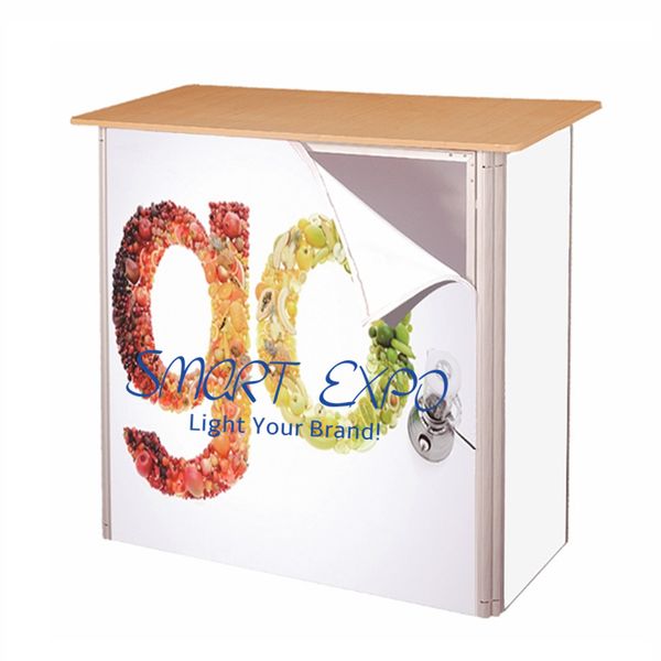 

straight folding counter retail supplies with gear edge seg fabric graphics