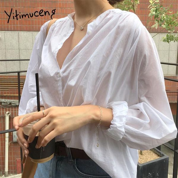 

women's blouses & shirts loose style white cotton blouse women lantern long sleeve ladies plus size womens and ol basic shirt
