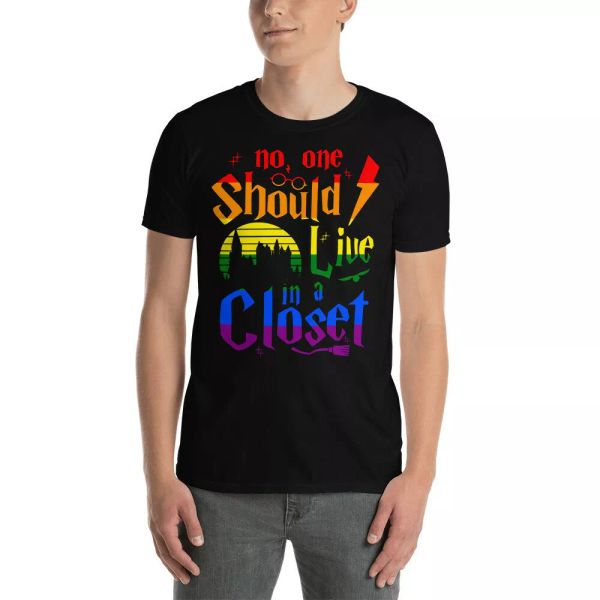 

no one should live in a closet pride lgbt gay lesbian shirt, White;black