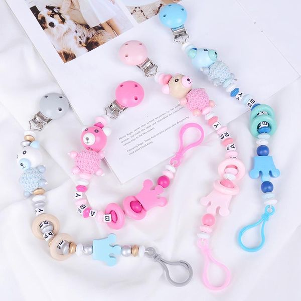 

pacifiers# cartoon wooden pacifier chain nipple holder dummy clip for infant toddler baby feeding teether pacifiers leash strap