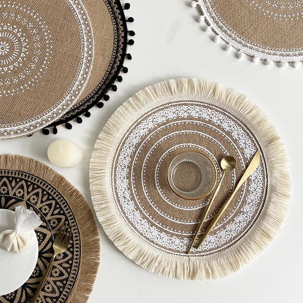 

mats & pads round embroidery/lace table placemat non-slip nordic style placemats heat insulation decoration mat coffee cup