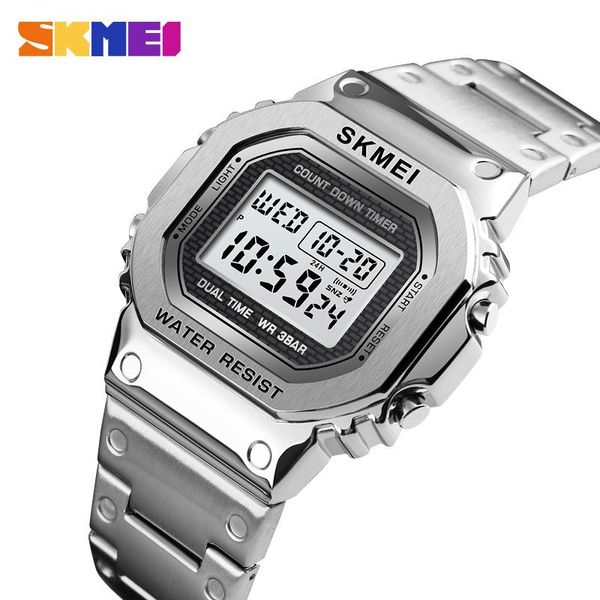 

wristwatches brand skmei chronograph countdown digital watch for men fashion outdoor sport wristwatch men's alarm clock waterproof, Slivery;brown
