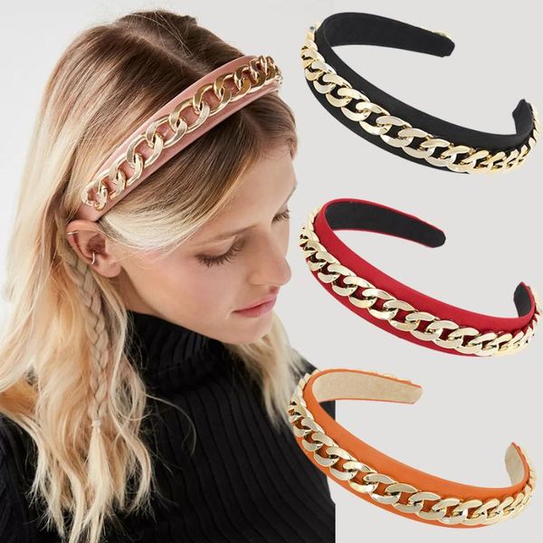 

haimeikang fashion bezel hair hoop hairband headband women shining gold chain headwear accessories