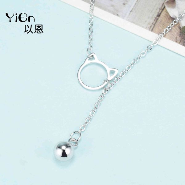 

sterling 925 cat girl necklace kitten student jingle bell pendant silver