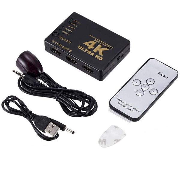 

audio cables & connectors mini -compatible switcher 4k hd1080p 3 5 port switch selector splitter with hub ir remote controller for hdtv