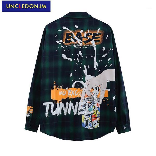 

men's casual shirts uncledonjm painted longsleeve shirt for men oversize button up japanese streetwear graffiti hip hop 8825, White;black