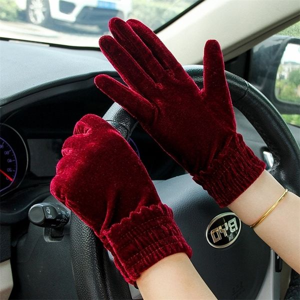 

golden velvet warm elastic gloves women's spring and autumn winter riding driving outdoor wind cold protection square dance, Black