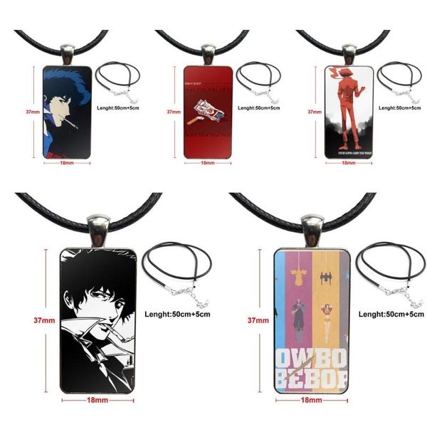 

pendant necklaces for women handmade girls anime cartoon movie cowboy bebop design fashion vintage glass rectangle necklace pendants, Silver