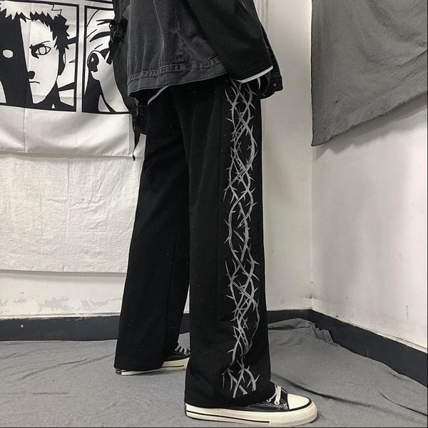 

autumn ins harajuku style women pants personalized printing casual loose straight wide leg womens trend, Black;white