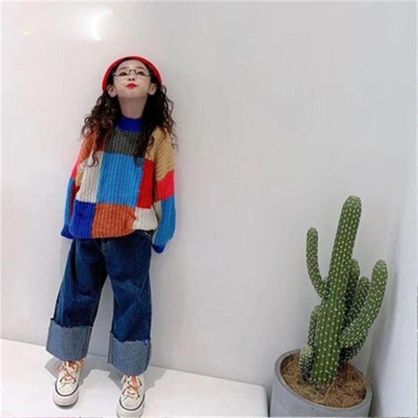 

pullover spring and autumn boys sweater 2021 trend hit color fashion children girls cardigan, Blue