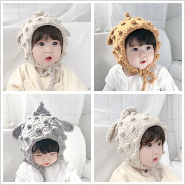 

beanies ins korean hand-woven children's knitted hat warm ball big ears baby earflaps woolen