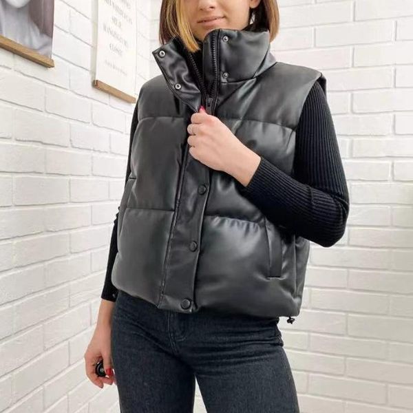 

women's down & parkas women korean cotton pu leather jackets ladies waterproof waistcoats casual loose female warm thicken outerwear, Black