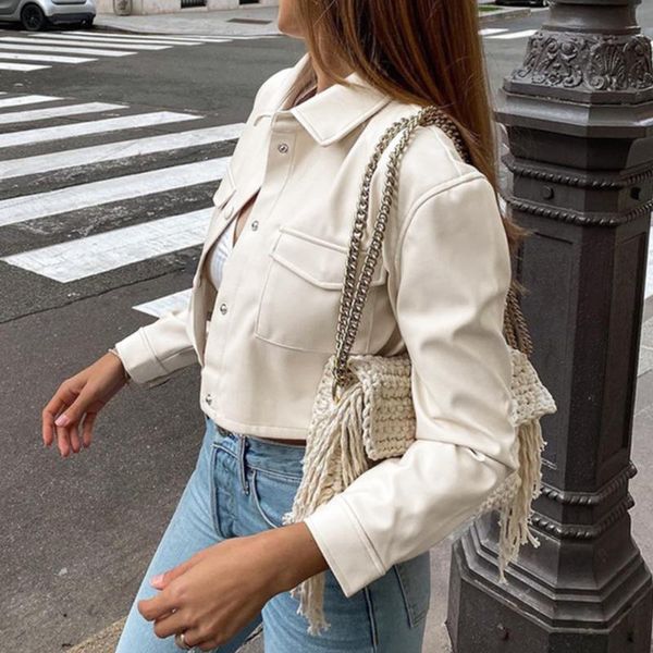 

women's jackets basic long sleeve leather jacket 2021 autumn women black streetwear cropped y2k gothic vintage 90s outfits, Black;brown