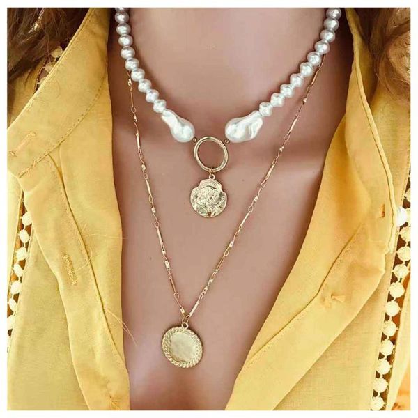 

pendant necklaces jouval boho pearl choker gold queen coin necklace for women layered vintage statement long chain fashion jewelry collar, Silver