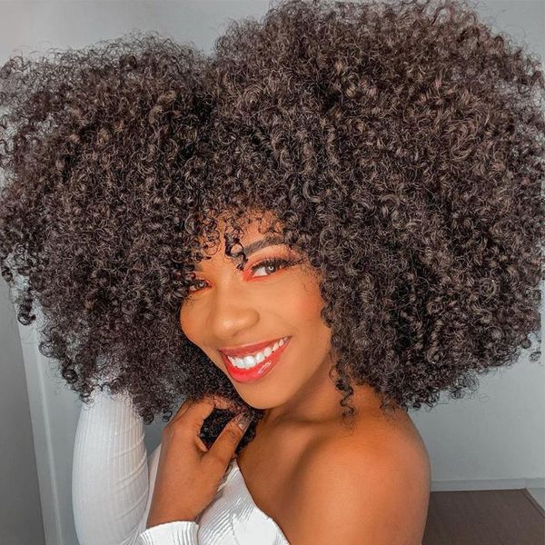 

synthetic wigs 14"short afro kinky curly with bangs for black women blonde mixed brown cosplay african heat resistant lizzy