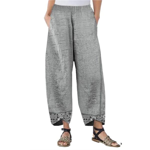 

women's pants & capris vintage patchwork for women folk-custom casual elastic waist loose clothing womens fashion, Black;white