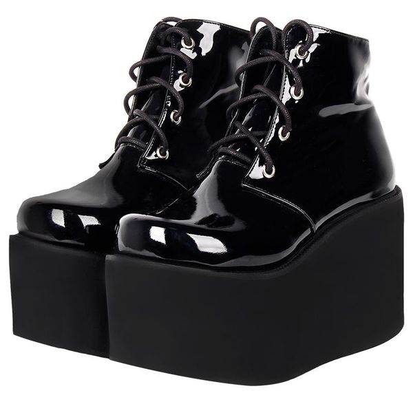 

boots angelic imprint mori girl women motorcycle punk shoes lady high heels lolita ankle woman princess dress pumps 33-47 10cm, Black