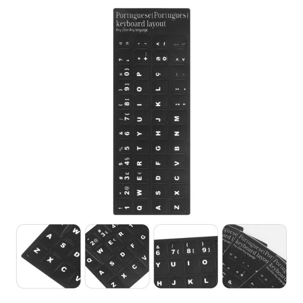 

10pcs keyboard stickers black background with white lettering skin covers