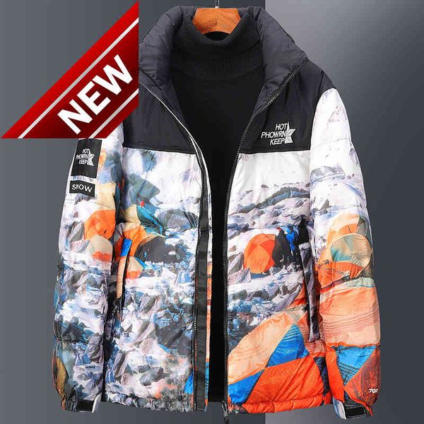 

new 2021 winter thickened white duck down jacket men's and women's stand collar contrast color couple versatile clothes, Black