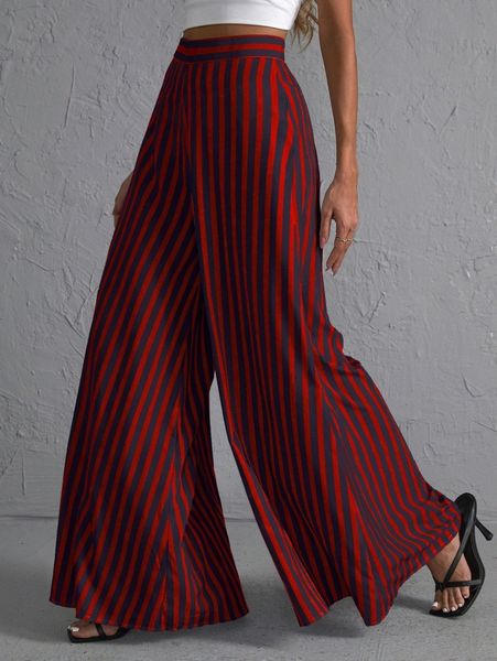 

high waist vertical stripe wide leg pants t3yc#, Black;white