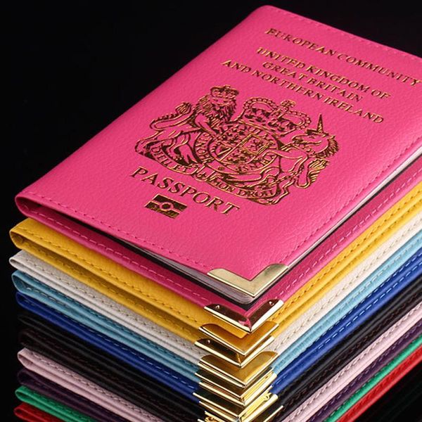 

card holders united kingdom passport cover soft pu leather metal corner holder travel id document, Brown;gray