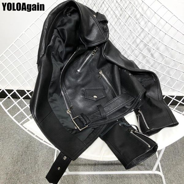 

women's leather & faux yoloagain women genuine jacket ladies real, Black