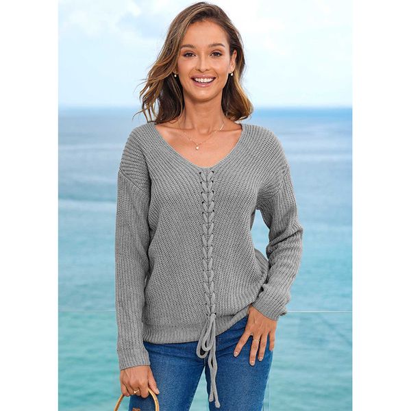 

autumn and winter sweater women fashion loose stitching ladies lace v-neck long sleeves, White;black