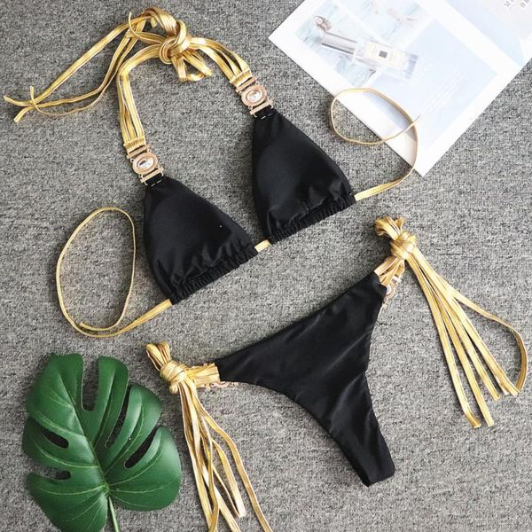 

one-piece suits 2021 golden tassel backless bikini crystal diamond swimsuit