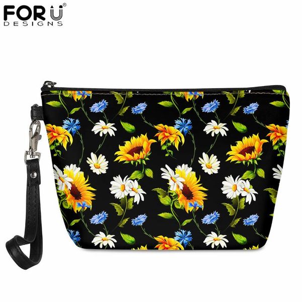 

cosmetic bags & cases forudesigns little daisy sunflower print travel small makeup bag for women girl leather toiletry pouch clutch purse