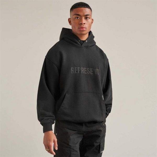 

men's hoodies & sweatshirts 2021fw represent hoodie men women 1:1 vintage wash embroidered logo pullovers, Black