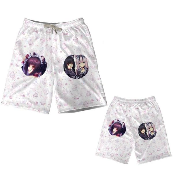 

men's shorts anime nekopara 3d print modal beach board summer colours teenger casual boys vacation five pants, White;black