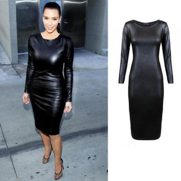 

casual black pu leather bodycon dress women clothes, Black;gray