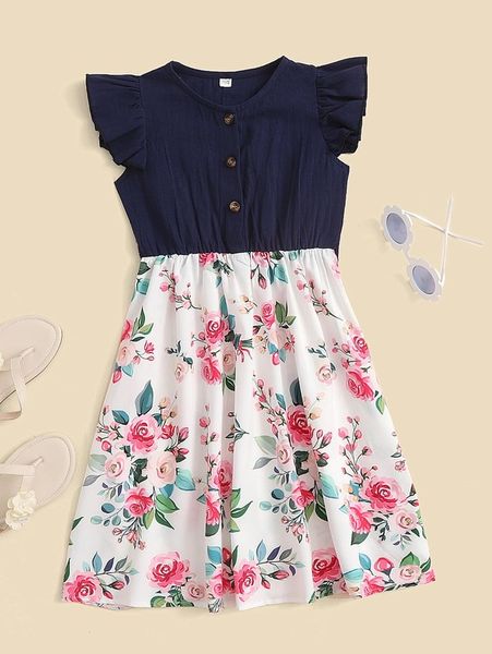 

toddler girls 1pc floral print flutter sleeve dress she, Red;yellow