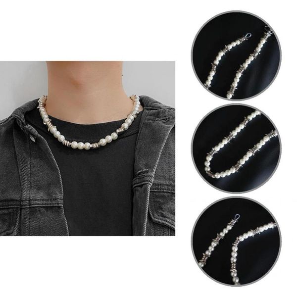 

chains corrosion resistant silver color stylish faux pearl necklace decor for girl