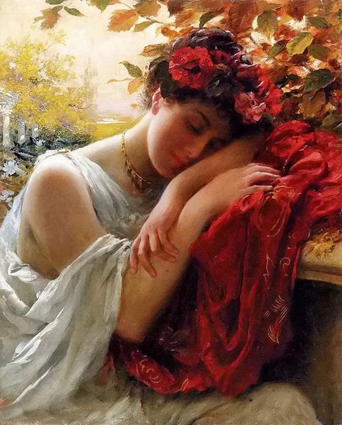 Figura classica fatta a mano Pittura a olio su tela per la casa Decor Autunno Nice Girl Dormire da Thomas Benjamin Kennington Famous Wall Art Regali Nessuno incorniciato